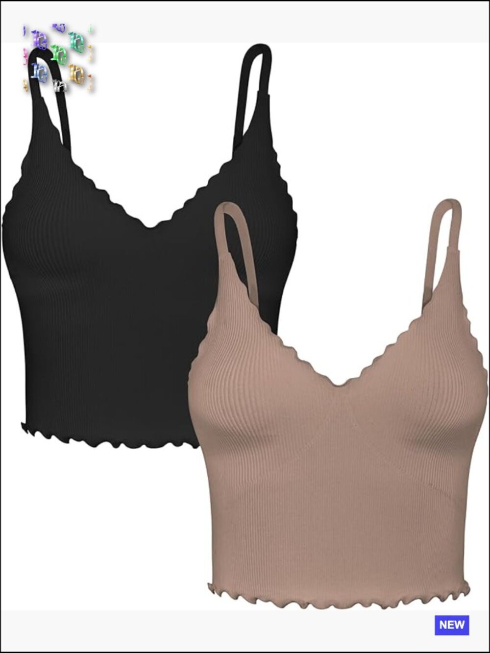Seamless Ribbed Crop Camisole V Neck Adjustable Straps Ruffle Hem Versatile Chic